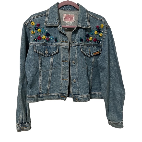Jordache Jackets & Blazers - VTG 90’s Floral Embroidered Jordache Jean Jacket (Size S)
